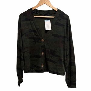 Social Standard by Sanctuary Camo Large Button-Up Cardigan NWT